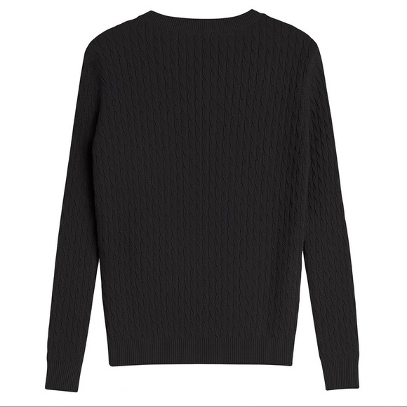New Kate Hill Black Cotton Cable Knit Crewneck Sweater Long Sleeve Pullover M - Picture 2 of 5